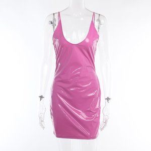 New Suspender large u-neck pink mini dress